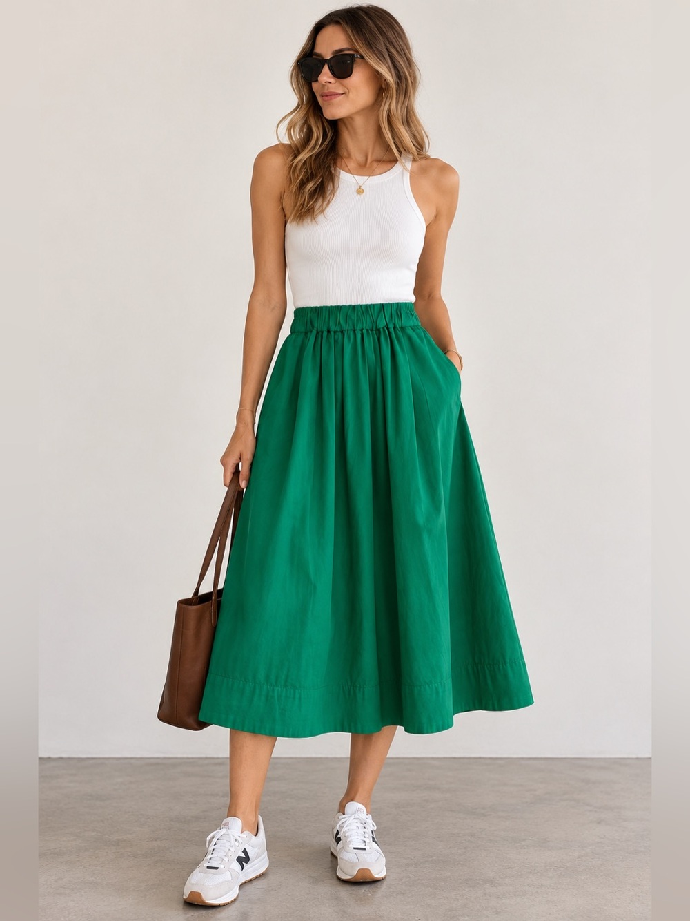 Everlane Green Organic Cotton Midi Skirt Size 2 Scandi Minimalist Quiet Luxury